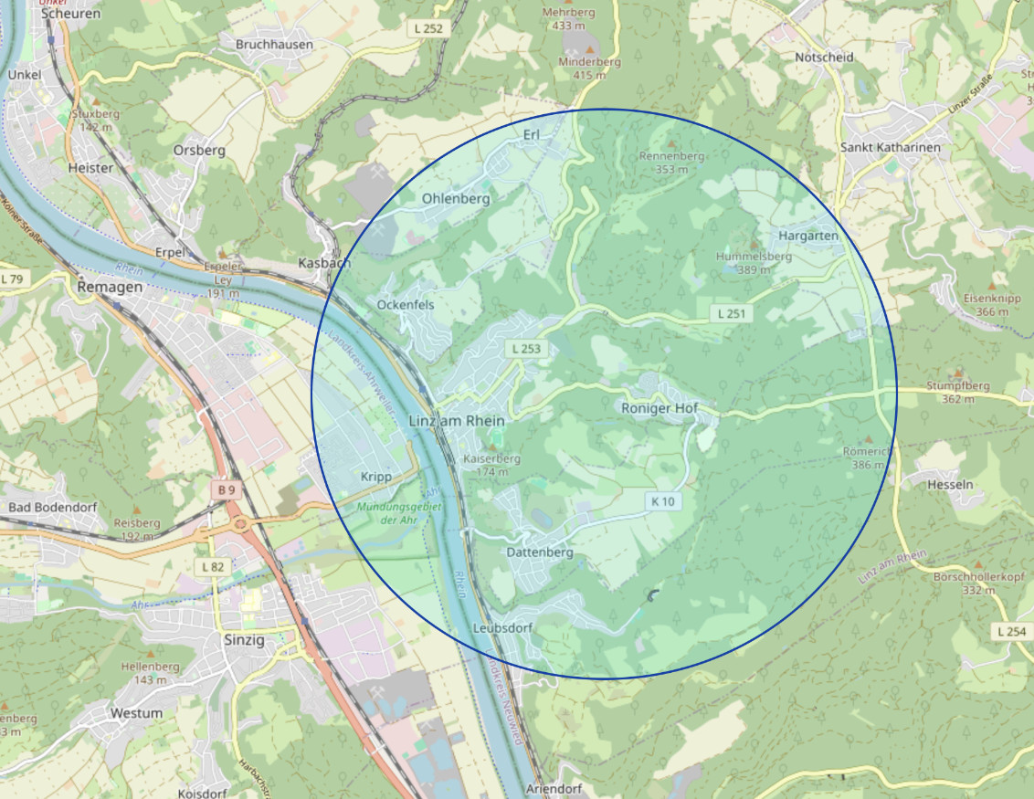 3km Flugradius um Linz am Rhein